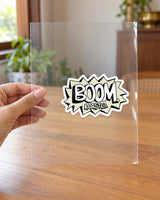 Boom, Roasted! hard surface patch on clear film