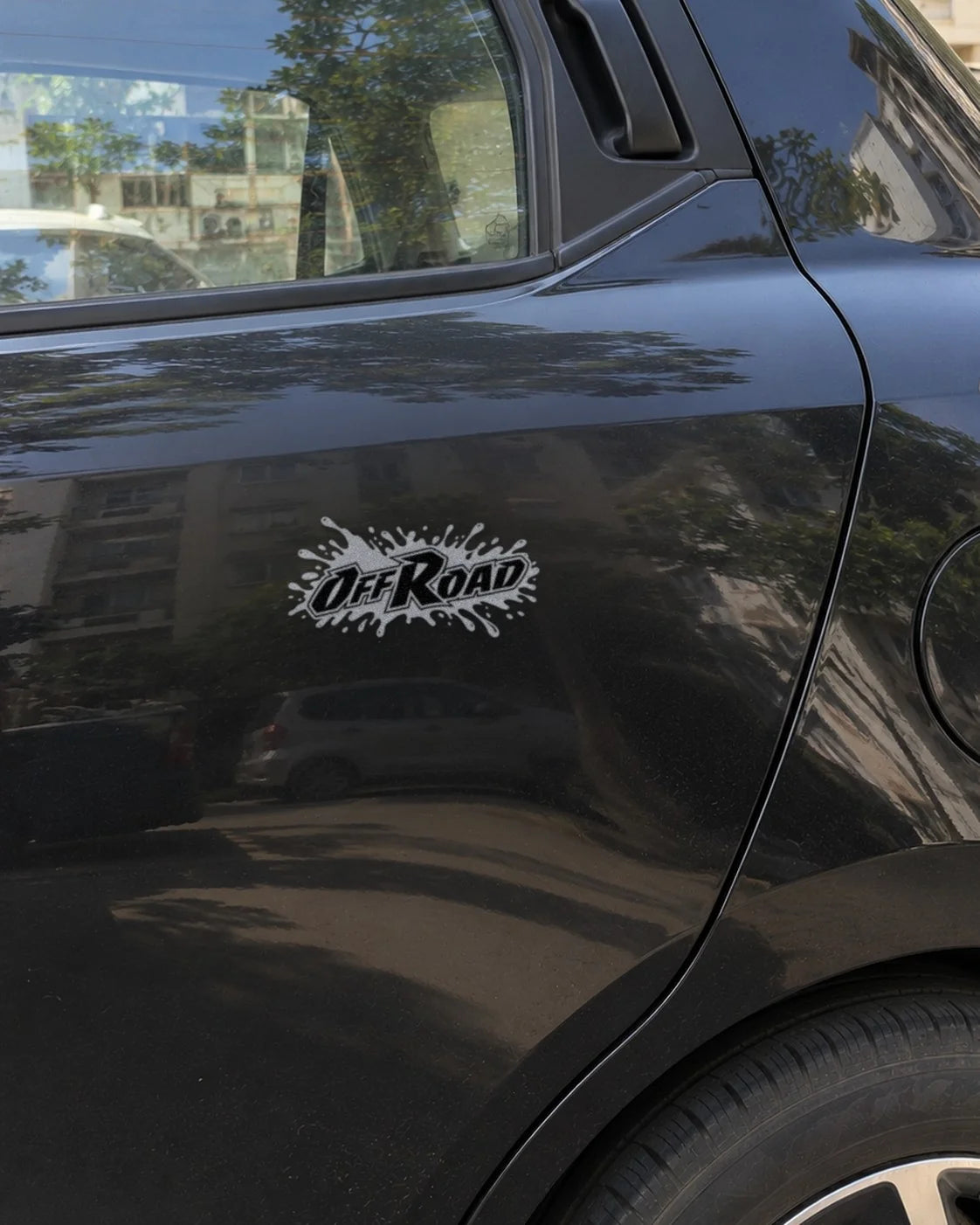 Off Road car patch in white on a car