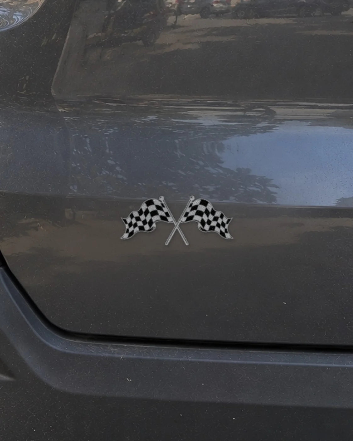 Race Flags car patch in white on a car