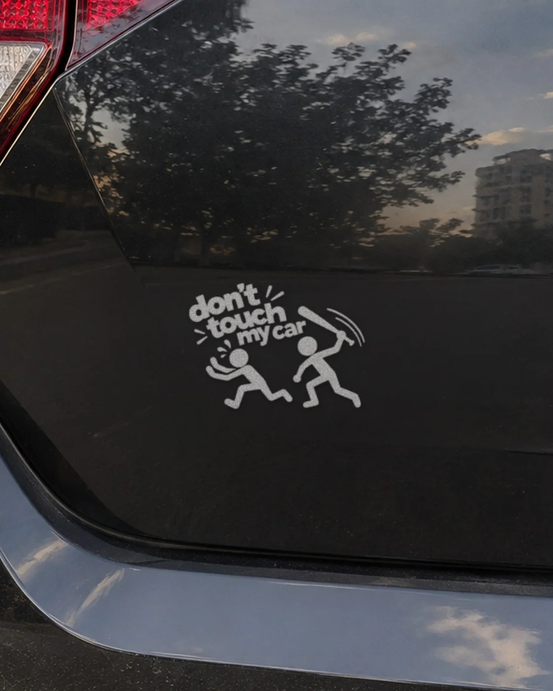 Don't Touch My Car car patch in white on a car