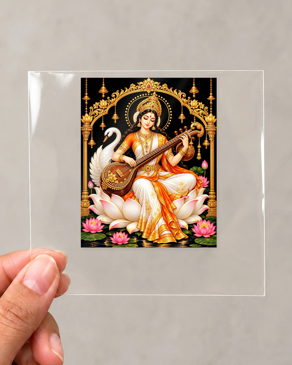 Saraswati Veena Frame hard surface patch on clear film
