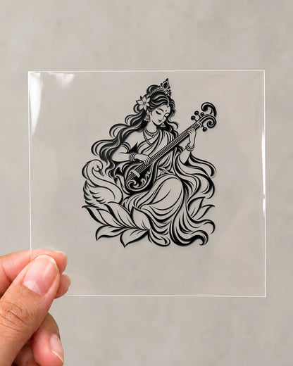 Saraswati Calligraphy hard surface patch on clear film