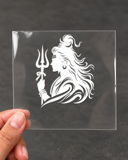 Mahadev Profile hard surface patch in white ink on clear film
