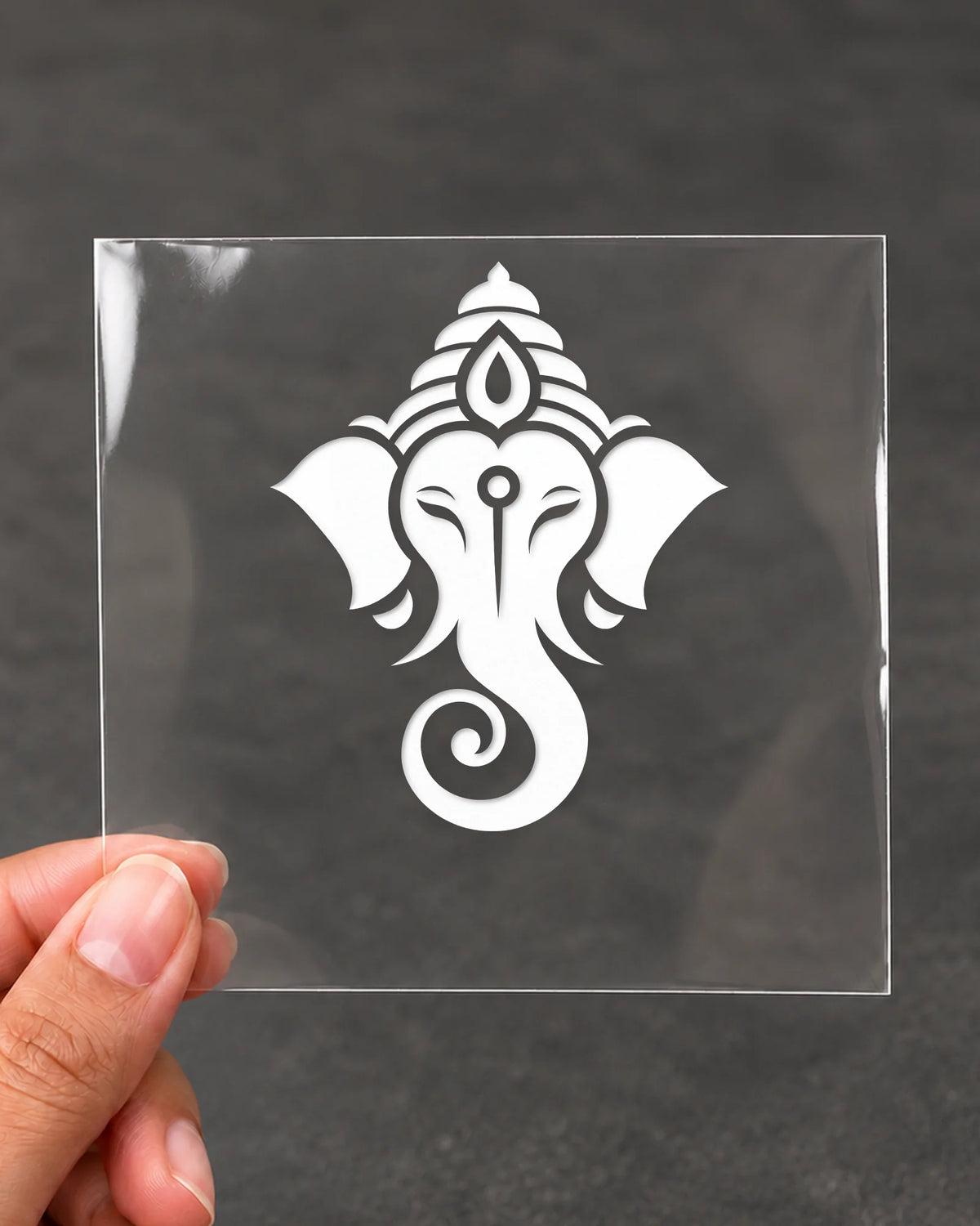 Ekdant Silhouette hard surface patch in white ink on clear film