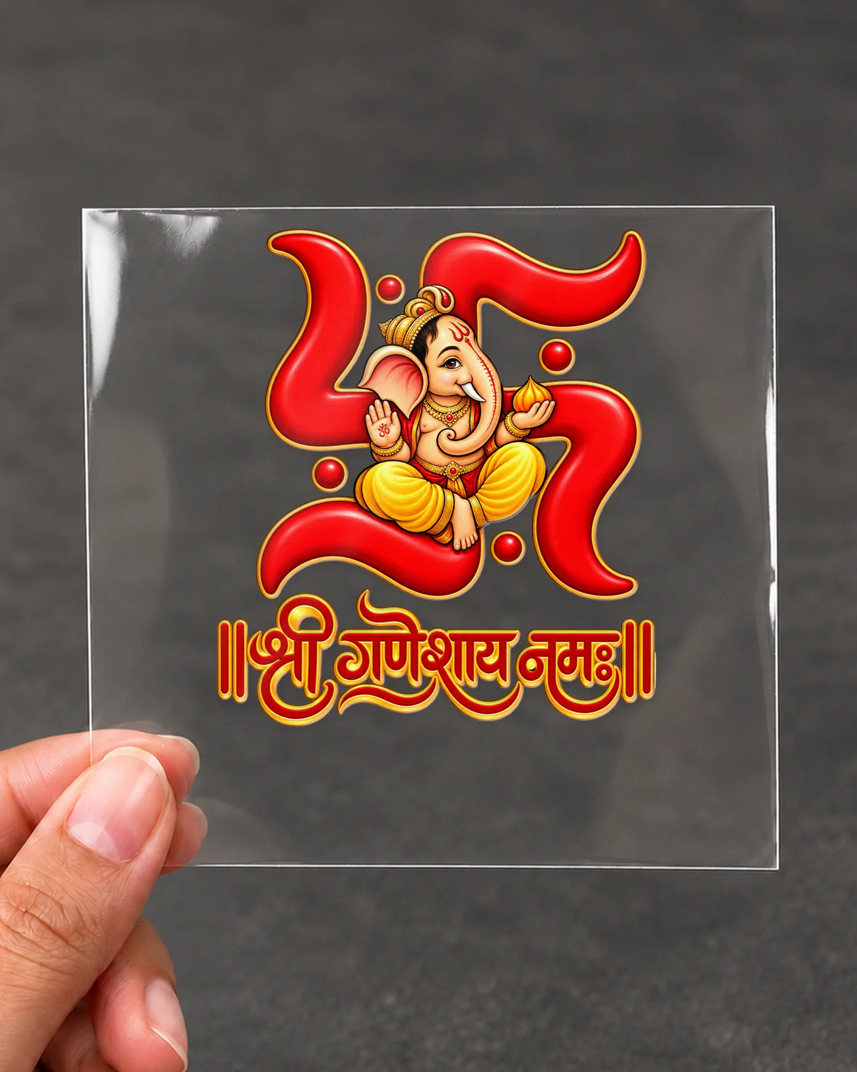 Swastik Ganesha hard surface patch on clear film