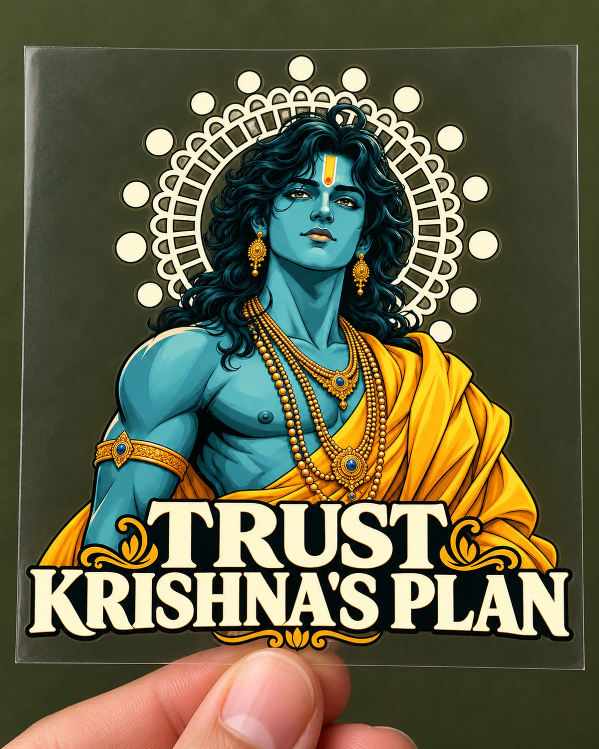 Trust Krishna's Plan Halo hard surface patch on clear film