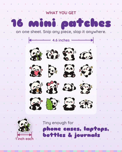 Panda Party mini patches: what you get