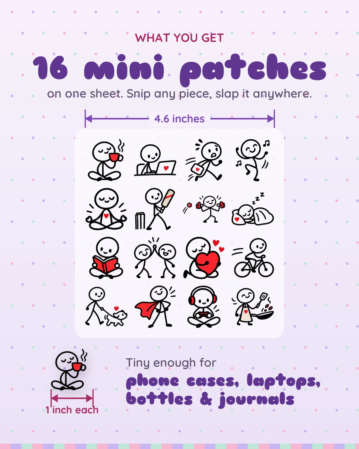 Stick Figure Life mini patches: what you get