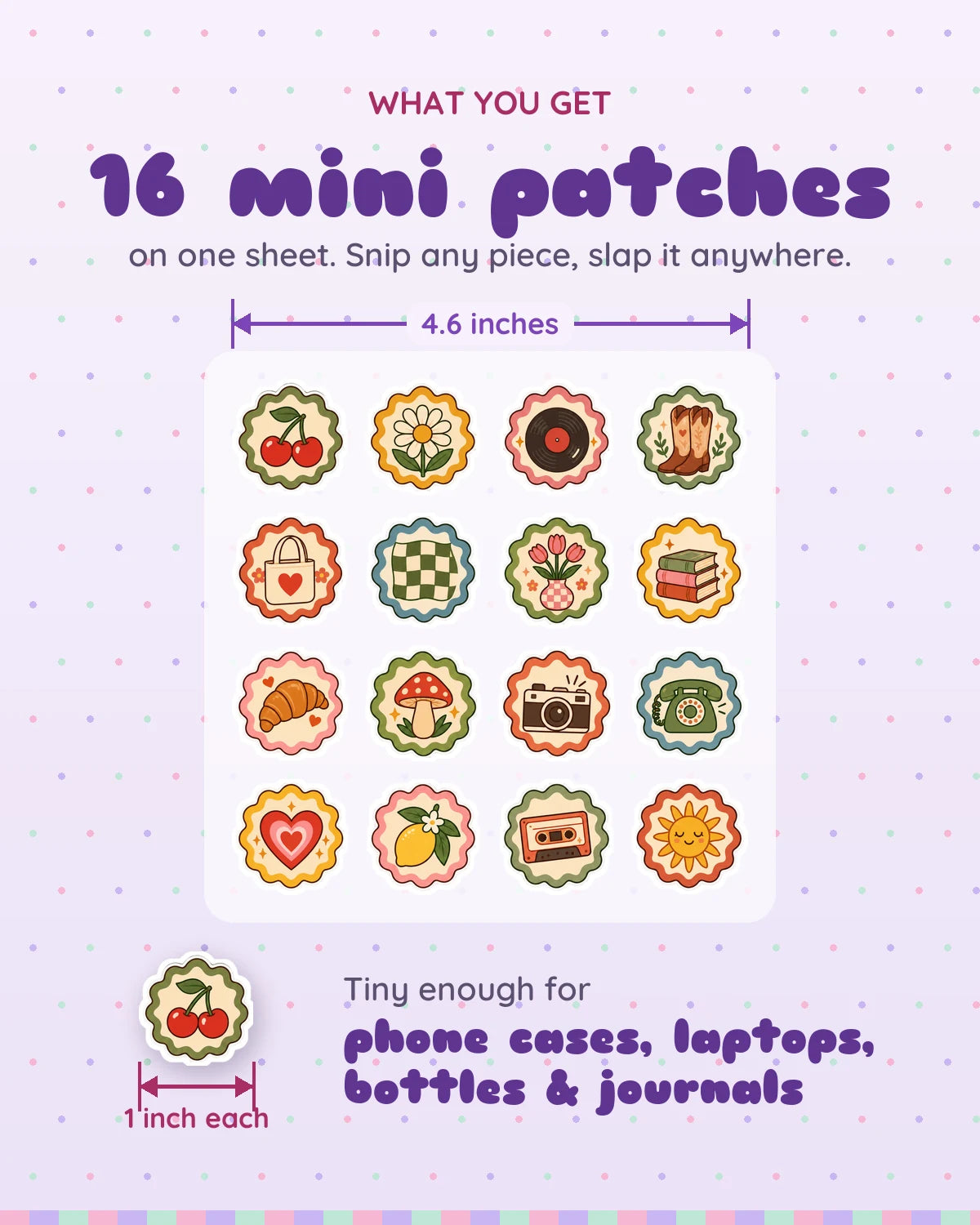 Retro Badges mini patches: what you get