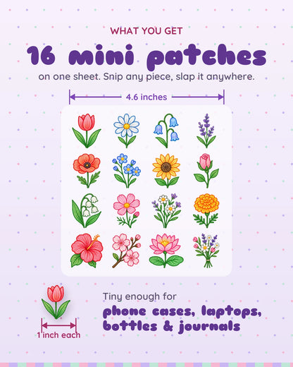 Doodle Blooms mini patches: what you get