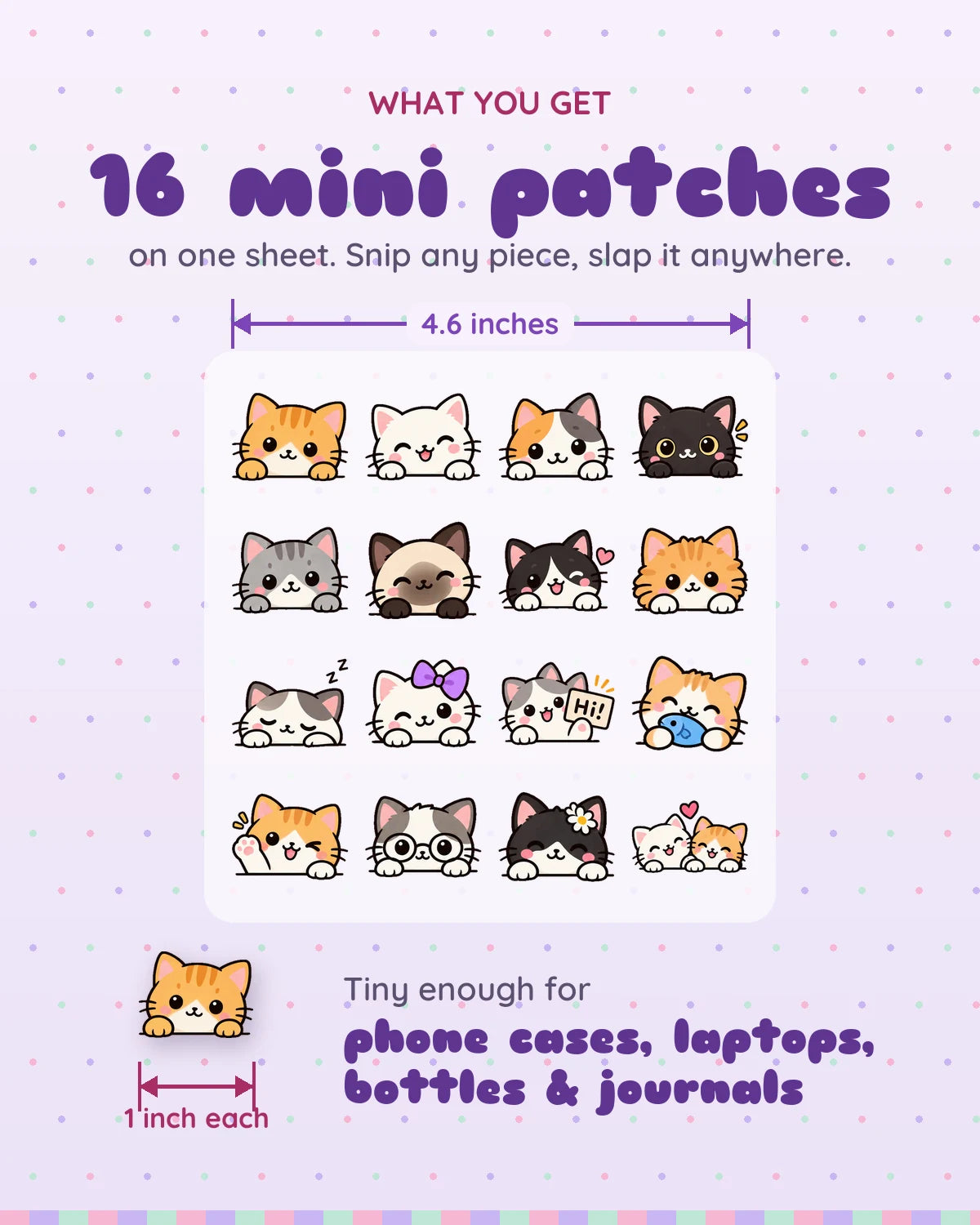 Peeking Cats mini patches: what you get