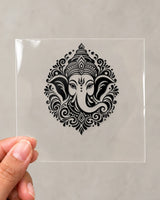 Mandala Ganesha hard surface patch in black ink on clear film