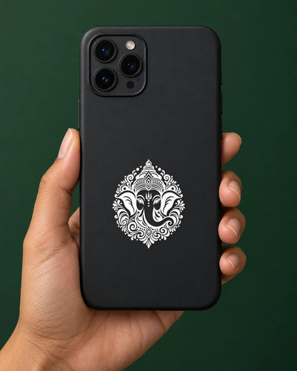 Mandala Ganesha hard surface patch in white ink mockup