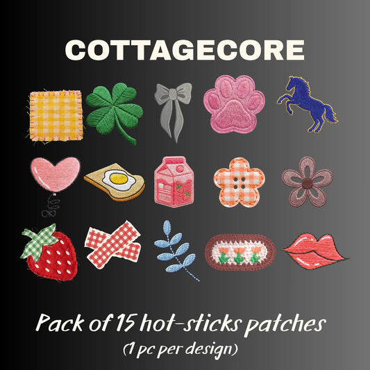 Cottagecore | Pack of 15 Hot-Sticks | Iron on patches