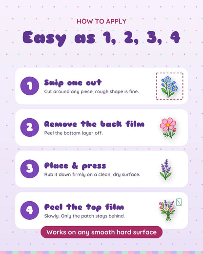 Doodle Blooms mini patches: how to apply