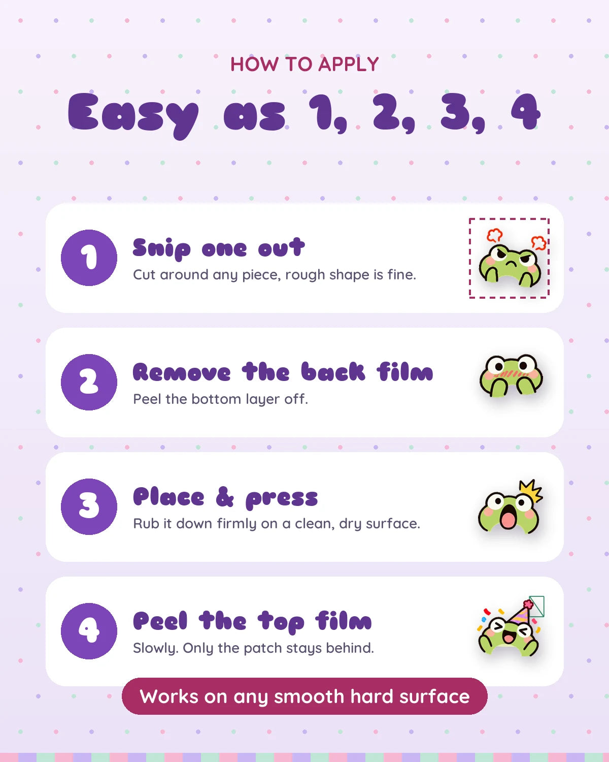 Froggy Feels mini patches: how to apply