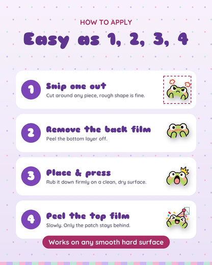 Froggy Feels mini patches: how to apply