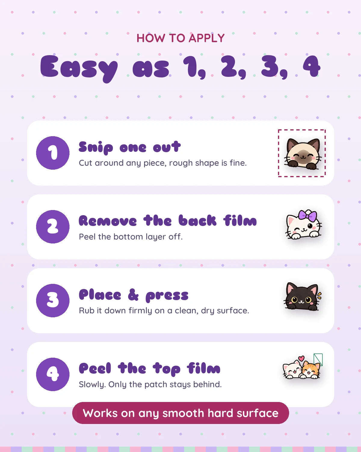 Peeking Cats mini patches: how to apply