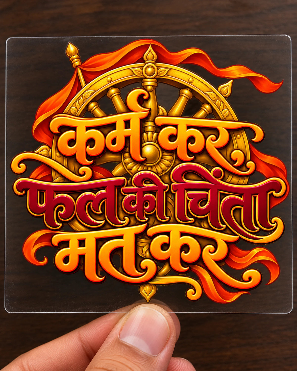 Karm Kar Phal Ki Chinta Mat Kar hard surface patch on clear film