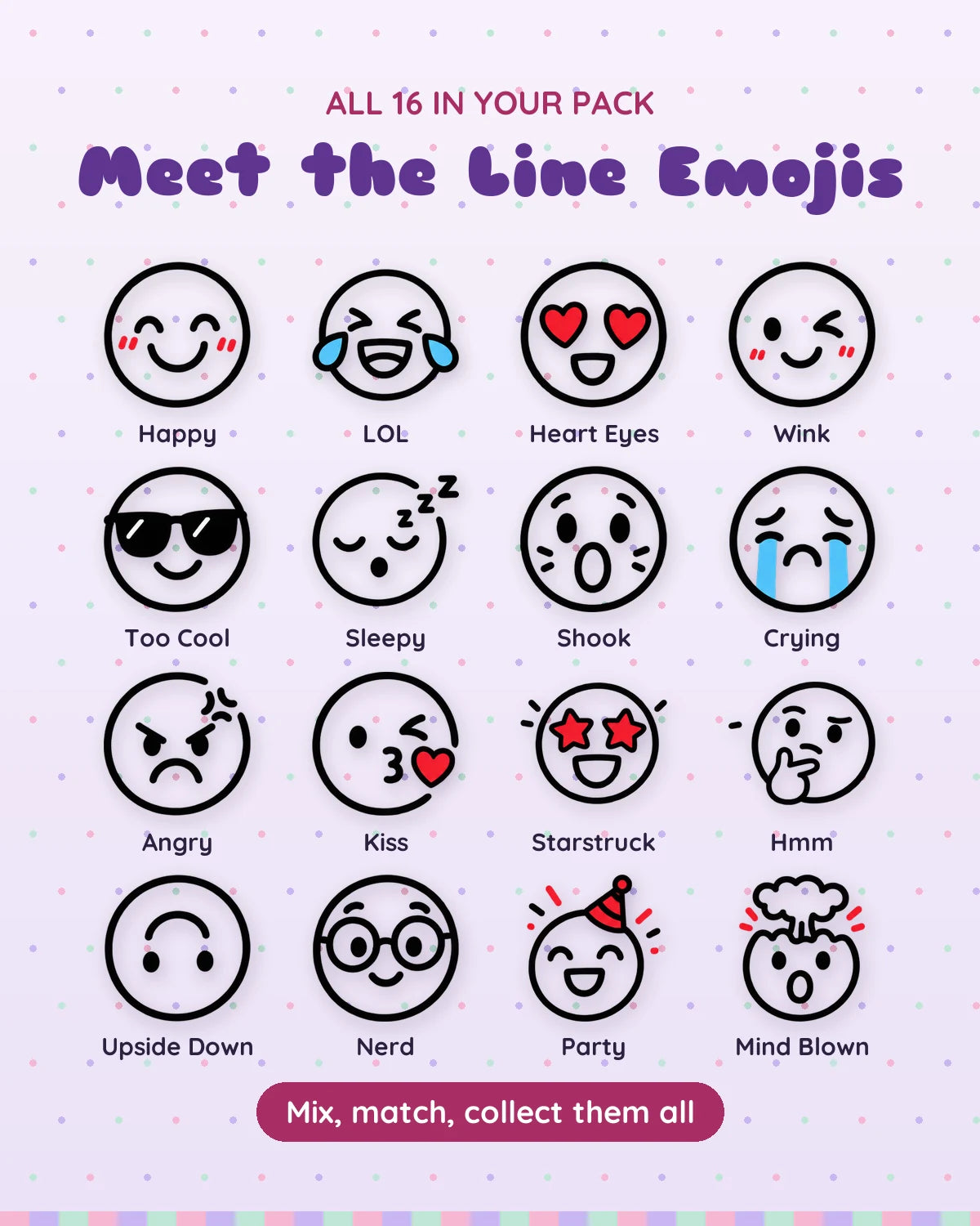 Line Emojis: all 16 pieces