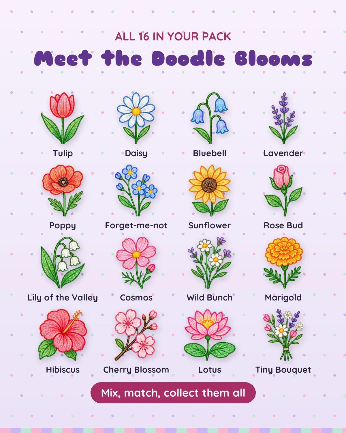 Doodle Blooms: all 16 pieces