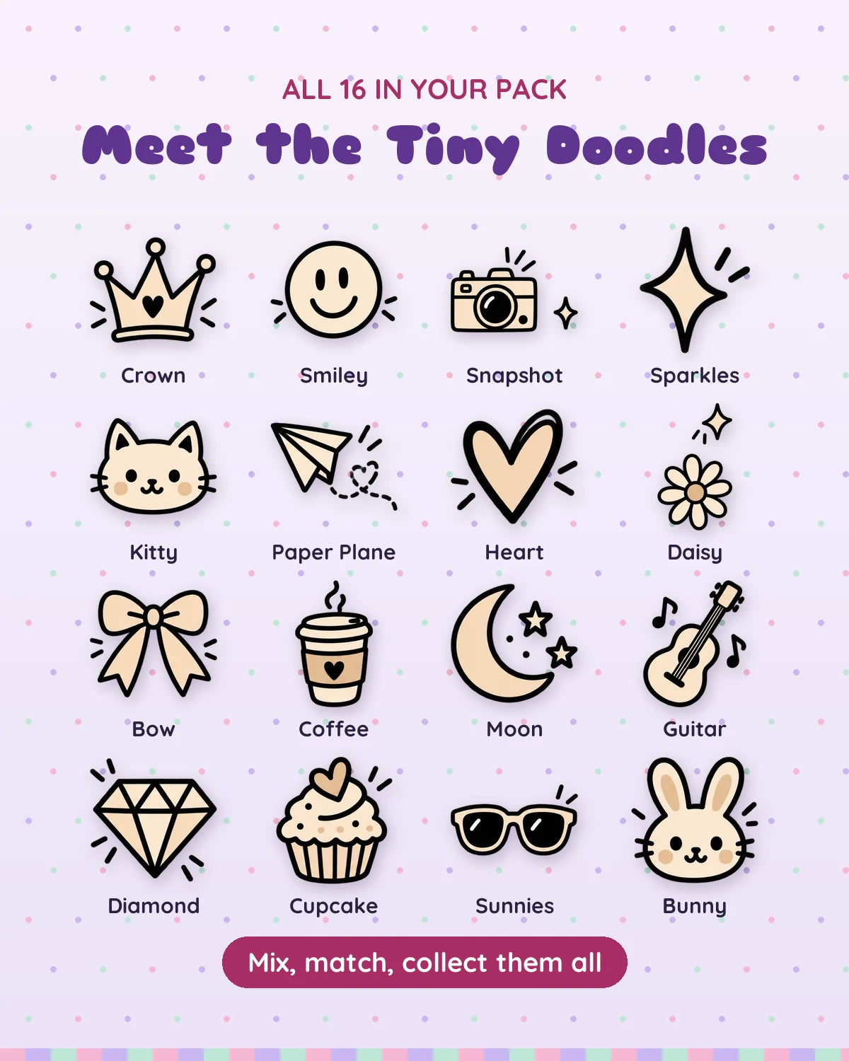 Tiny Doodles: all 16 pieces