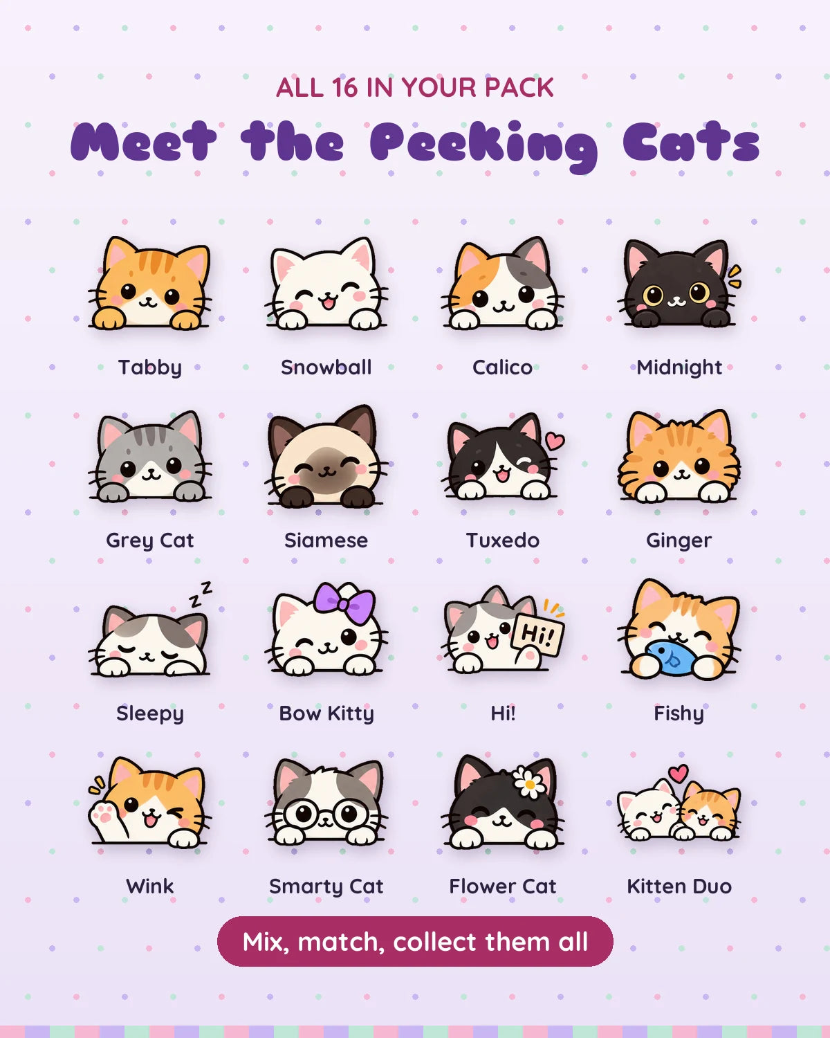 Peeking Cats: all 16 pieces