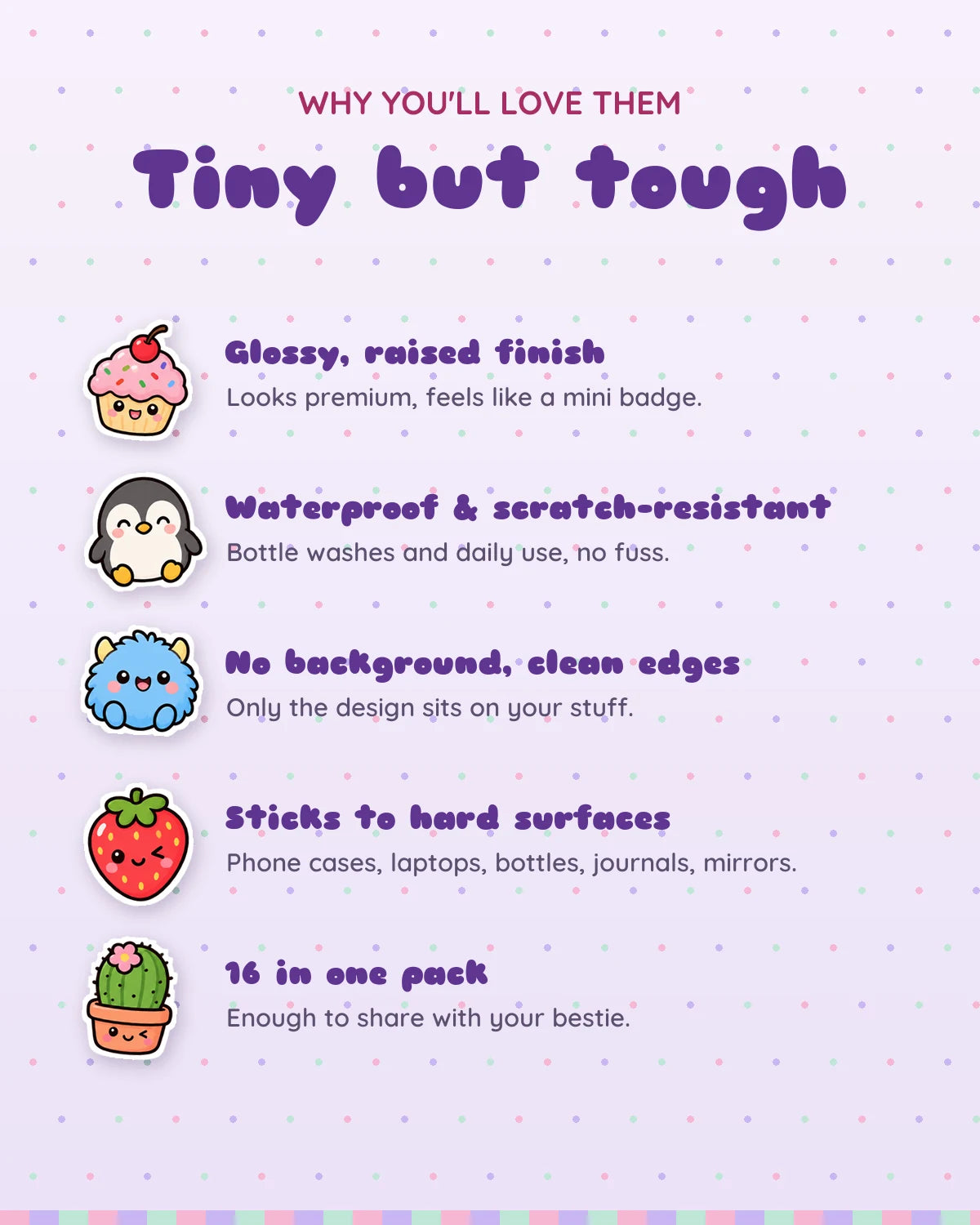 Kawaii Critters mini patches: features