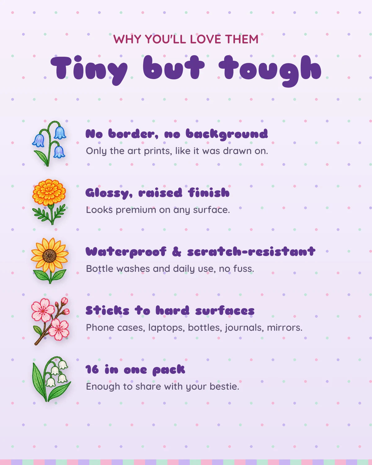 Doodle Blooms mini patches: features