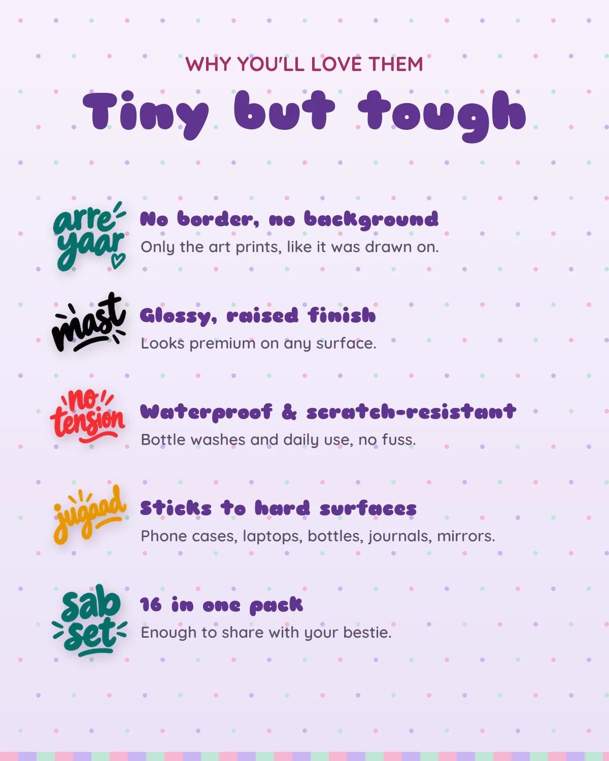 Tiny Words mini patches: features