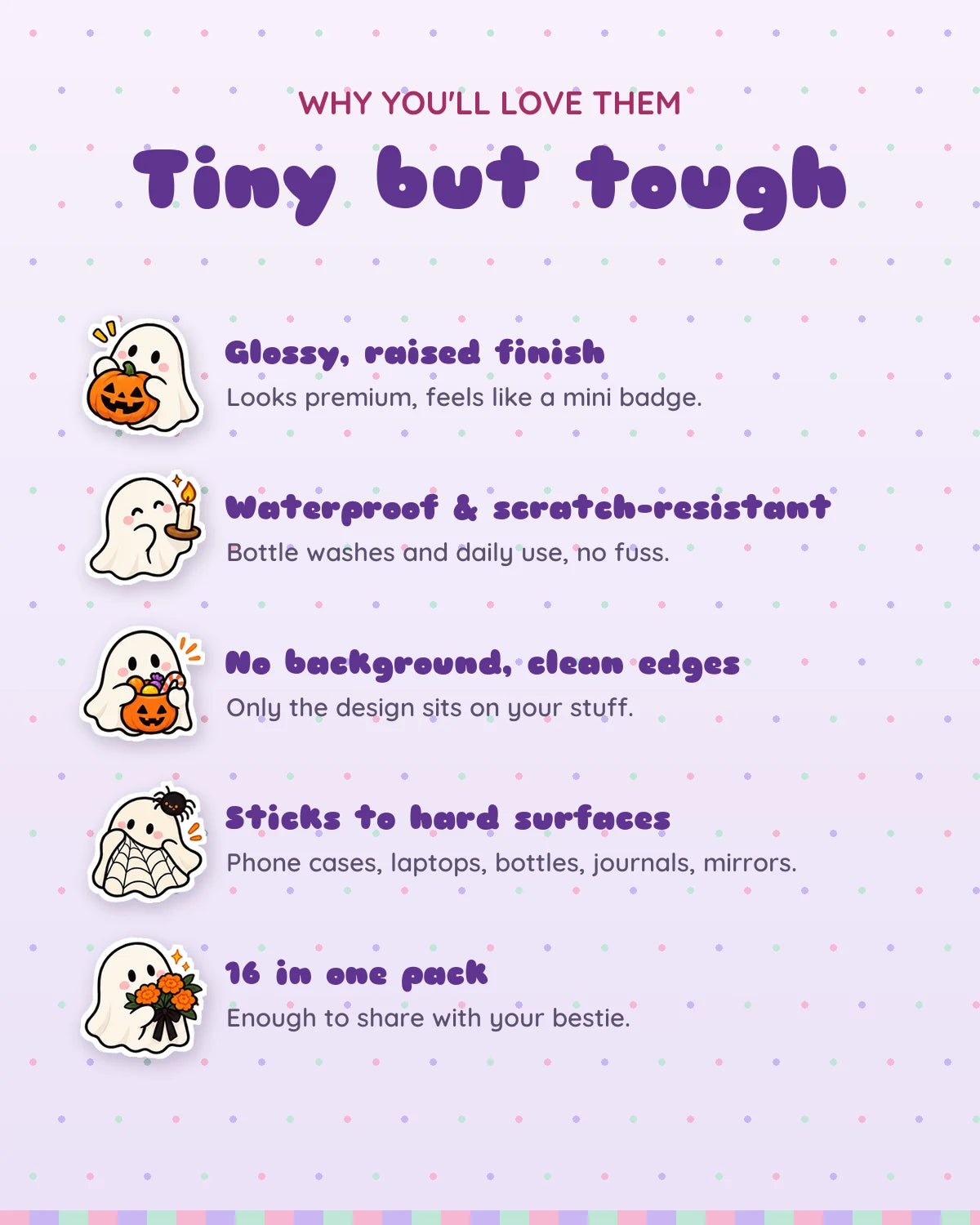 Spooky Boo mini patches: features
