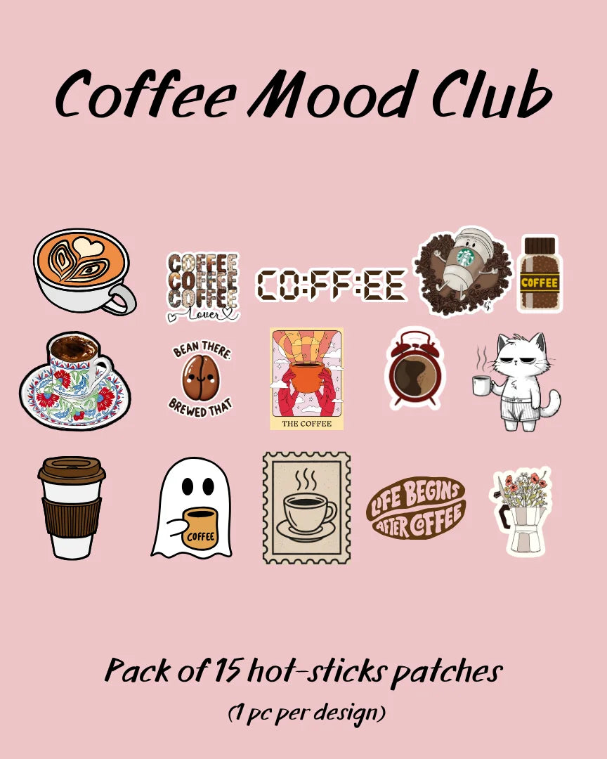 Coffee Mood Club | Pack of 15 Hot-Sticks | Iron on patches