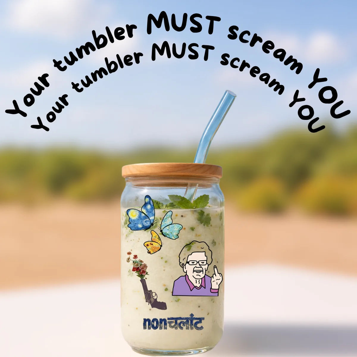 GLASSY – The DIY Tumbler | Glass + Wooden Lid + Straw | Hard Surface Patch Ready