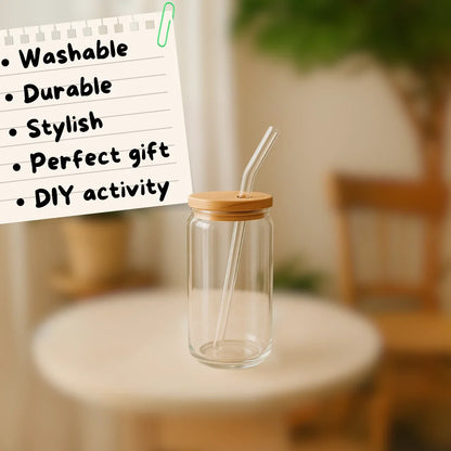GLASSY – The DIY Tumbler | Glass + Wooden Lid + Straw | Hard Surface Patch Ready