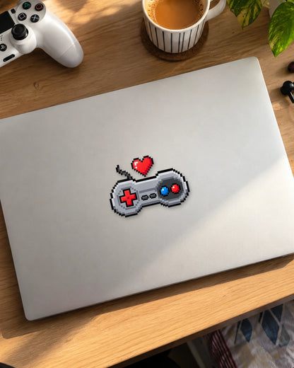 8-Bit Love gamer patch on a laptop