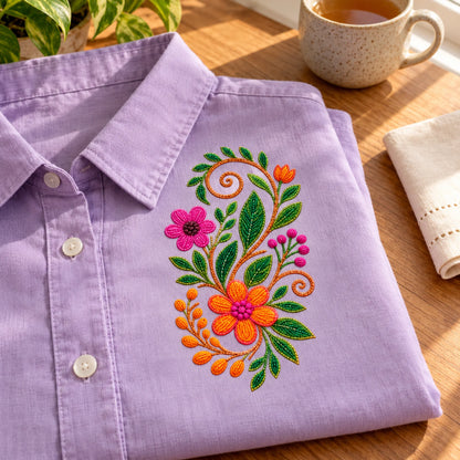 Bloom & Swirl embroidery-look iron-on patch | Thread Theory