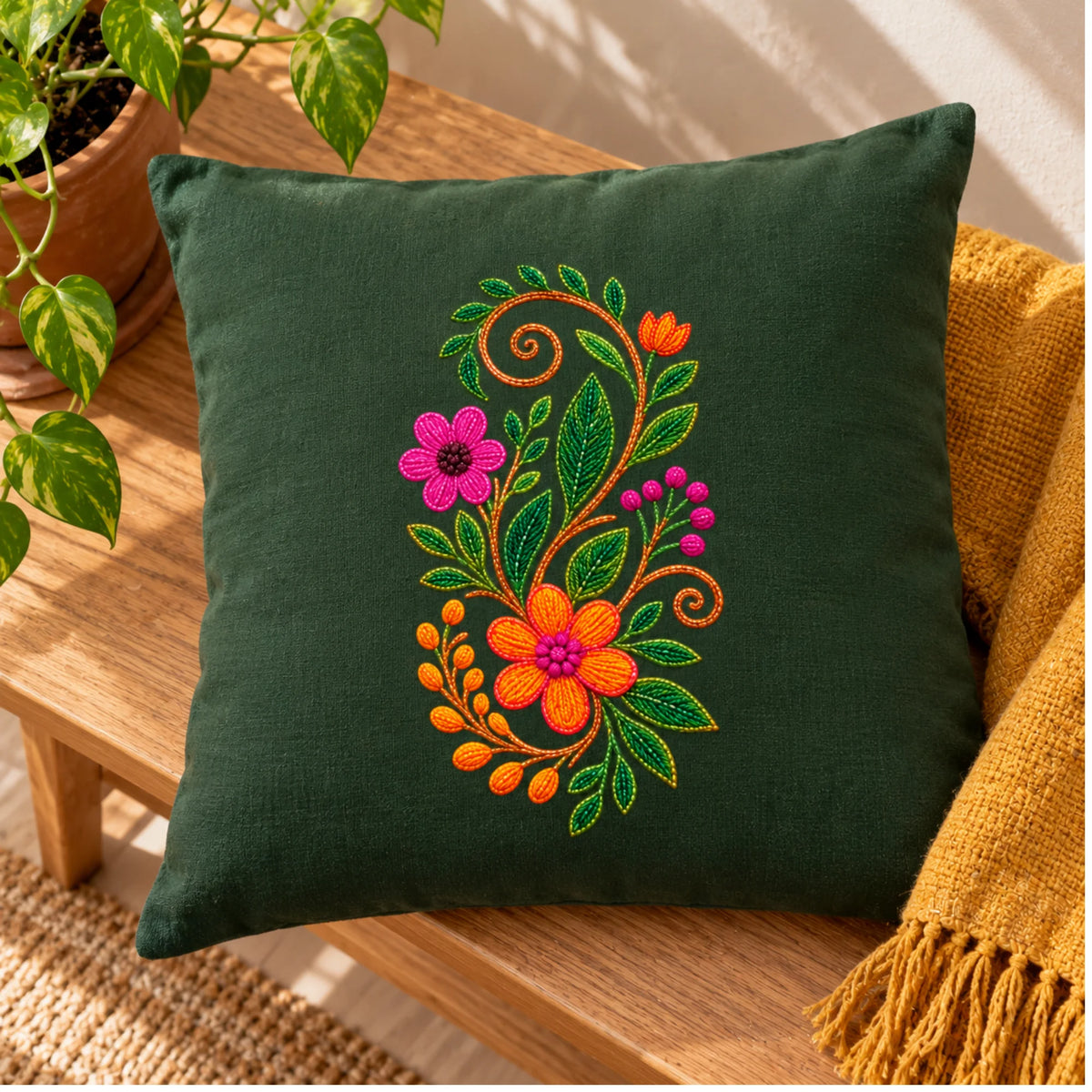 Bloom & Swirl embroidery-look iron-on patch | Thread Theory