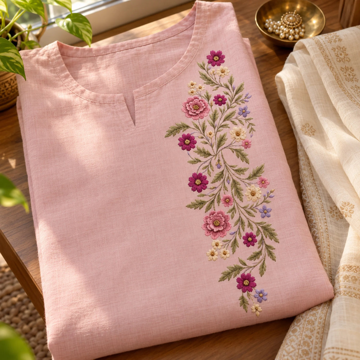 Blush Botanica embroidery-look iron-on patch | Thread Theory