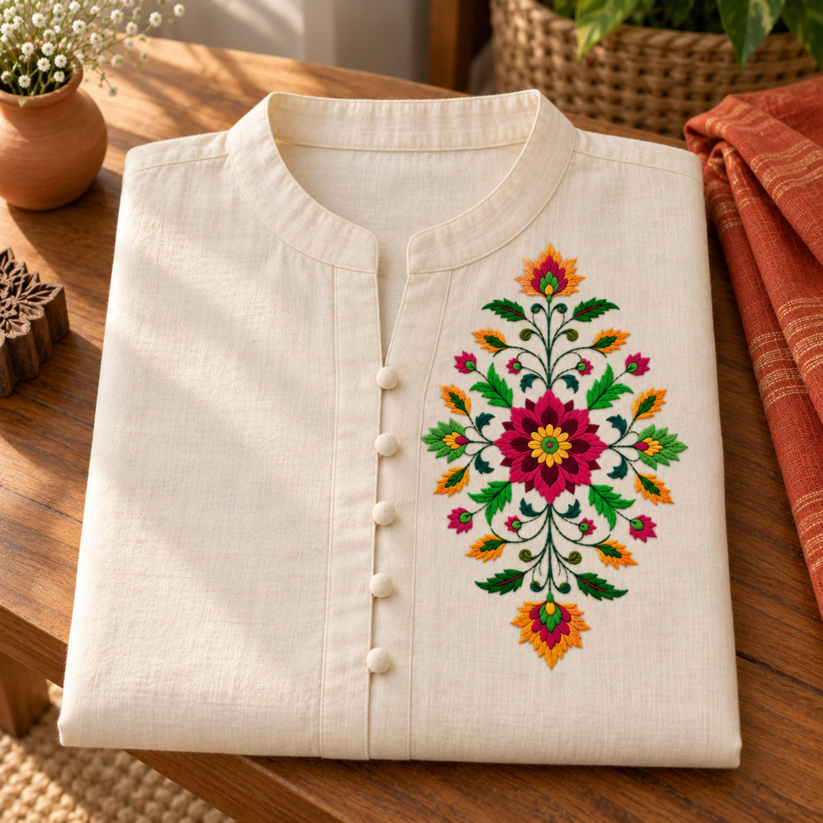 Royal Gulmohar embroidery-look iron-on patch | Thread Theory