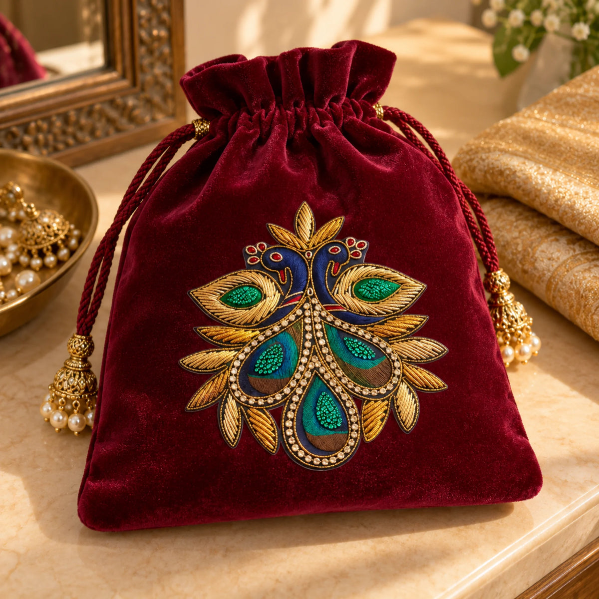 Shahi Pankh embroidery-look iron-on patch | Thread Theory