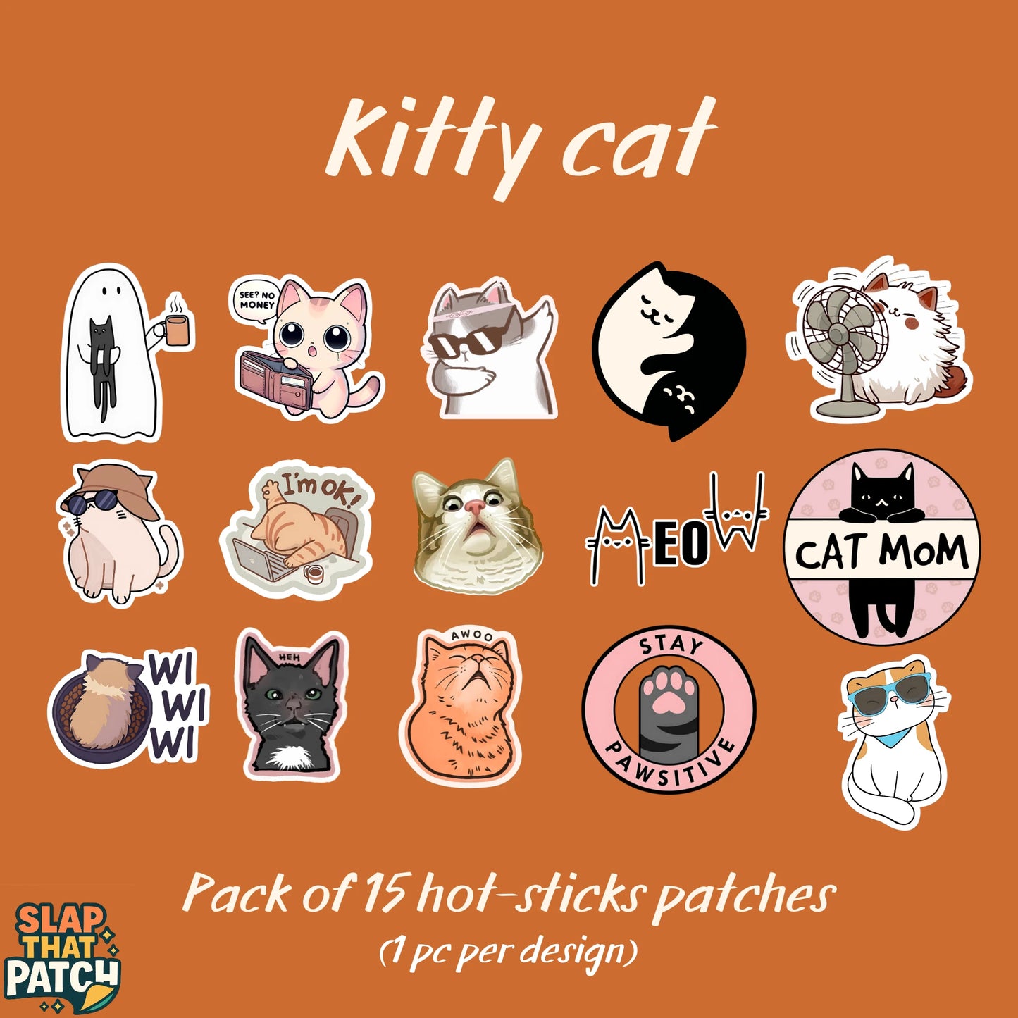 Kitty cat | Pack of 15 Hot-Sticks | Iron on patches