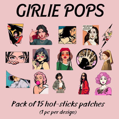 🆕 Girlie Pops | Pack of 15 Hot-Sticks | Iron on patches
