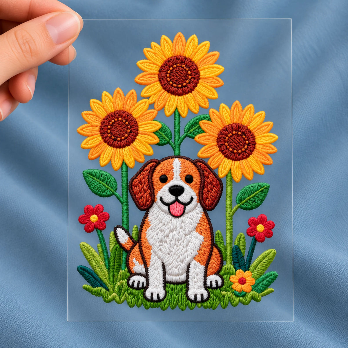 Sunflower Pup embroidery-look iron-on patch | Thread Theory