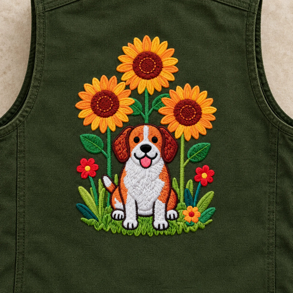 Sunflower Pup embroidery-look iron-on patch | Thread Theory