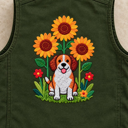 Sunflower Pup embroidery-look iron-on patch | Thread Theory