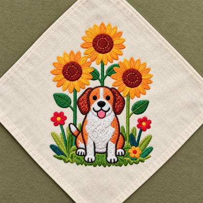 Sunflower Pup embroidery-look iron-on patch | Thread Theory