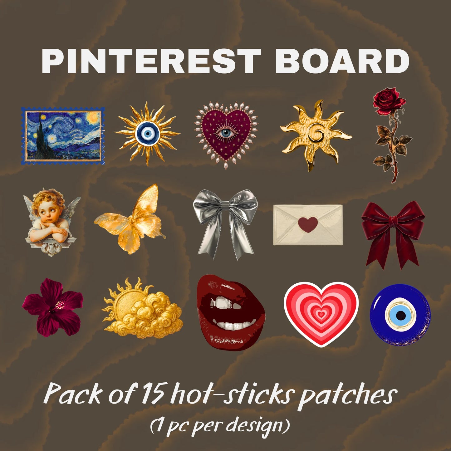 Pinterest Board | Pack of 15 Hot-Sticks | Iron on patches