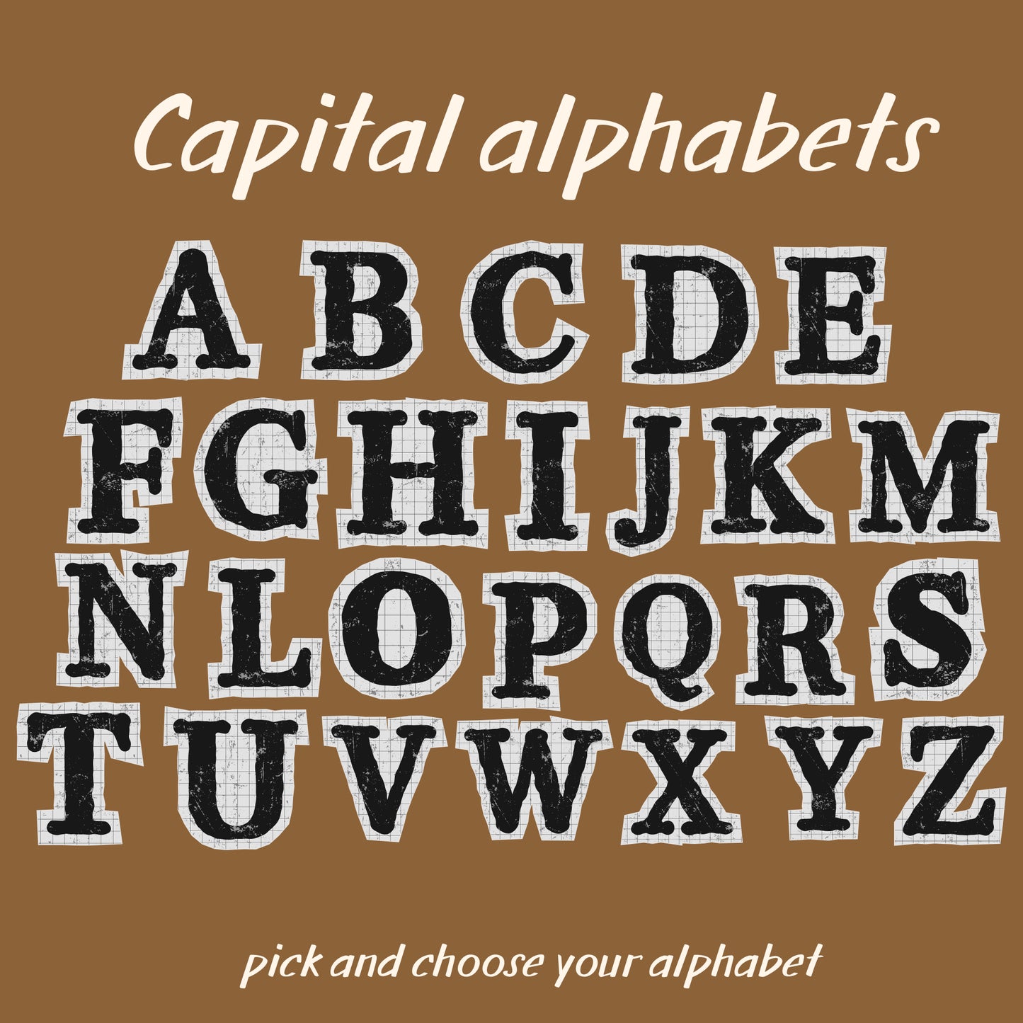 Rustic Type | Iron-on Patch | Alphabet Sticker (Uppercase)
