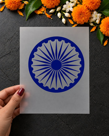 Ashoka Chakra iron-on patch in hand