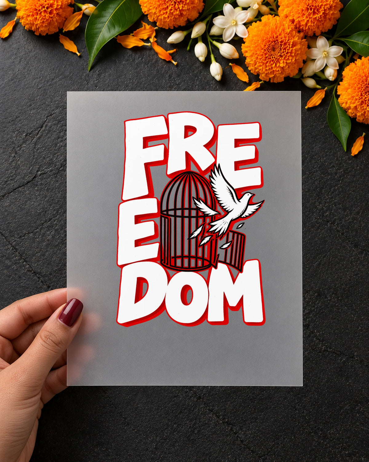 Azaadi iron-on patch in hand